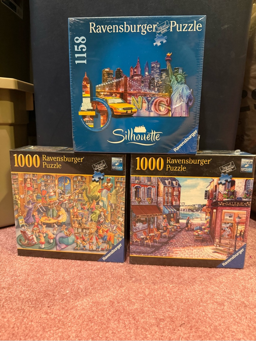 Ravensburger New Puzzle Trio 1158 pc NYC Silhouette + 2 1000pc Scenic Puzzles -